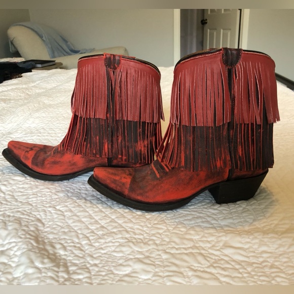 Redneck Riviera red fringed boots, size 6.5. - Picture 5 of 6
